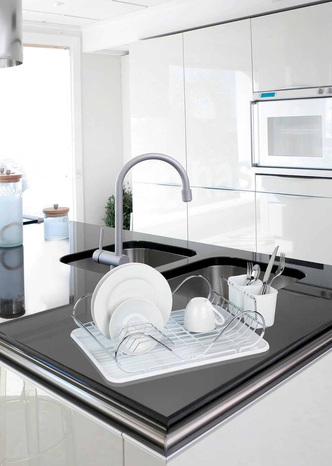 WENKO Geschirrabtropfer Clean, verchromtes Metall, 47 x 12.5 x 32 cm, Silber glänzend
