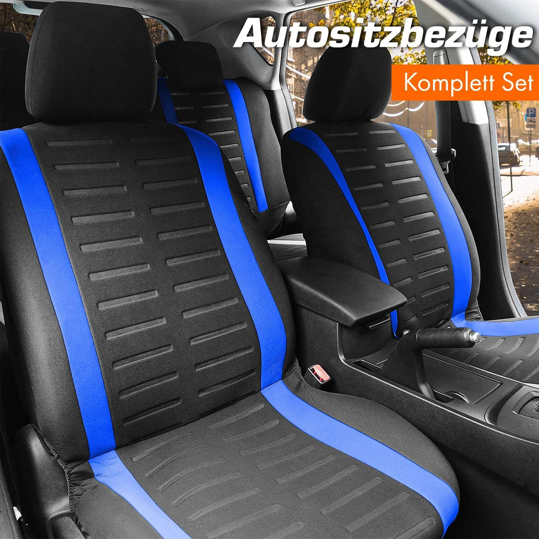 Upgrade4cars Autositzbezüge Set Universal | Auto-Schonbezüge für die Vordersitze &amp; Rückbank in Blau