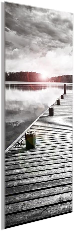 Glasbild 30x80 cm Bild Meer Steg Schwarz Weiss AG9407A – Meerbild aus Glas, maritimes Wandbild hochk