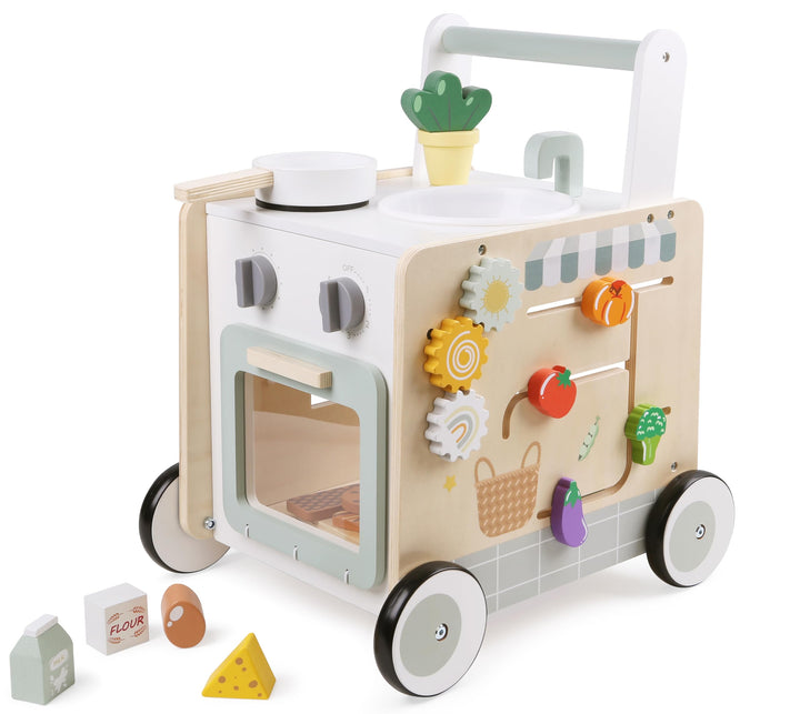 Bayer Chic 2000 Lauflernwagen Holz | 2in1 Activity-Walker mit Spielküche | Stabiler Holz-Lauflernwag