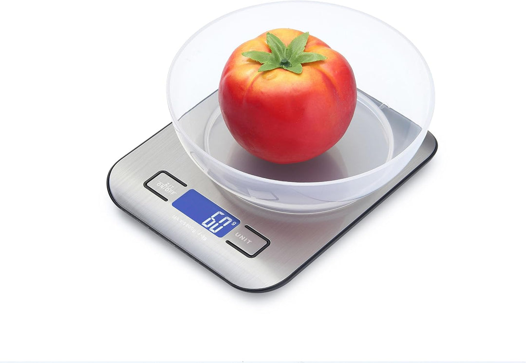 Herzberg HG0413 Elektronische Küchenwaage, Kapazität 5 kg, LCD-Display, mehrere Einheiten, Zählfunkt