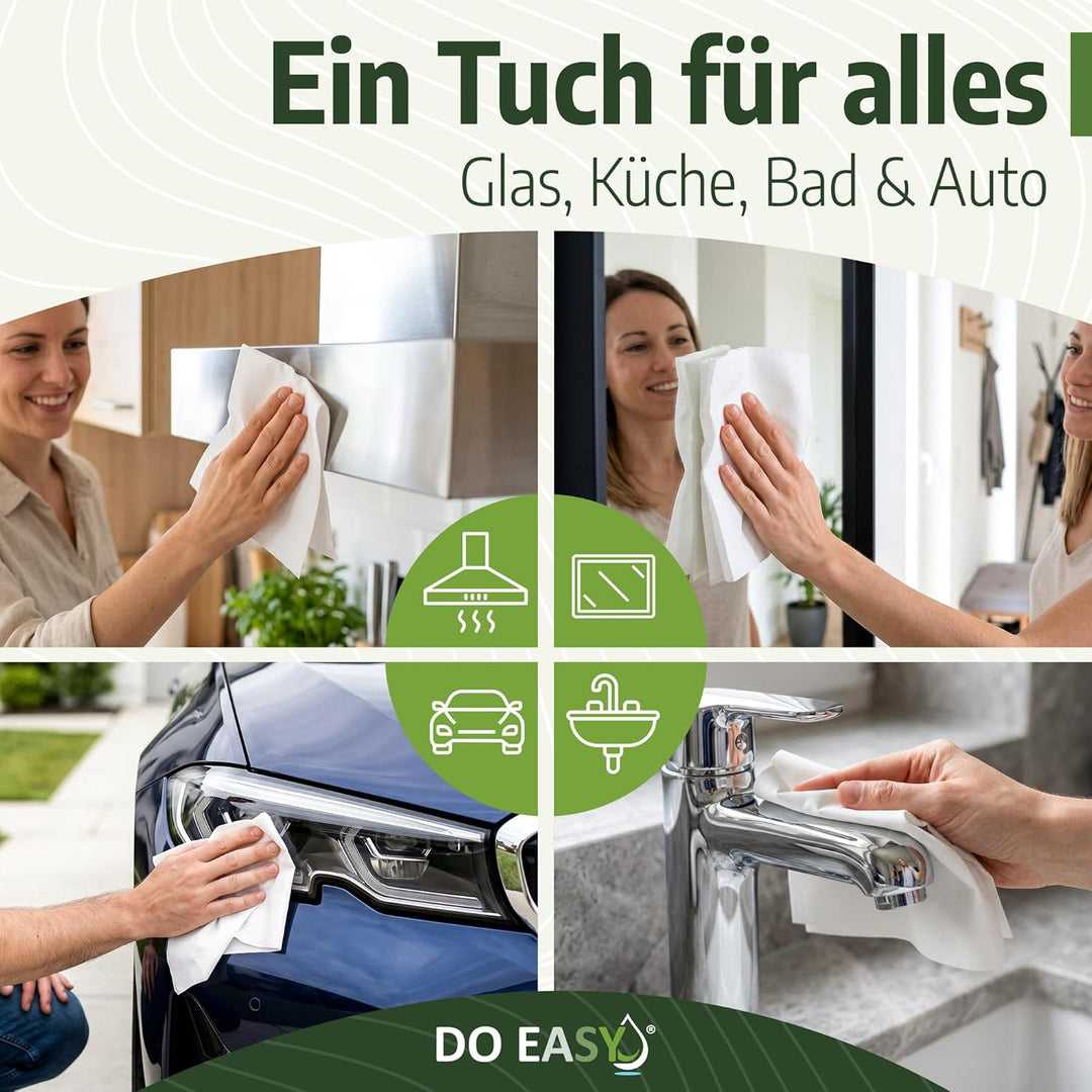 DO EASY Mikrofasertuch, garantiert streifenfrei, ein Tuch für alle Oberflächen, reinigt nur mit Wass