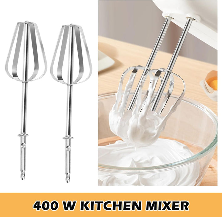 Handmixer 400W, Handrührgerät mit 5 Stufen & Turbo-Funktion, Edelstahl Rührgerät Hand Mixer mit 2 Rü