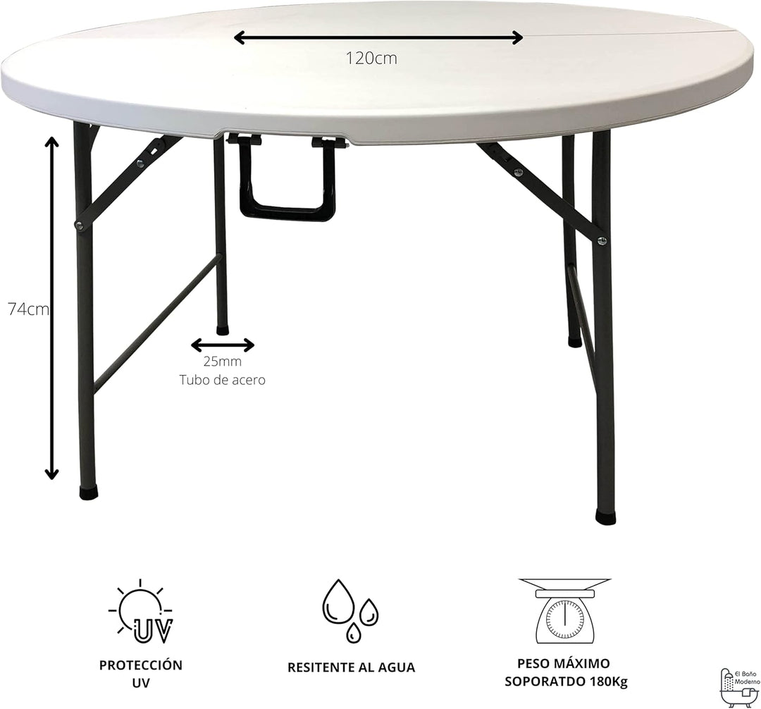 HOMELUX 710091 Klapptisch, Kunstharz, rund, 120 cm hoch, 74 cm