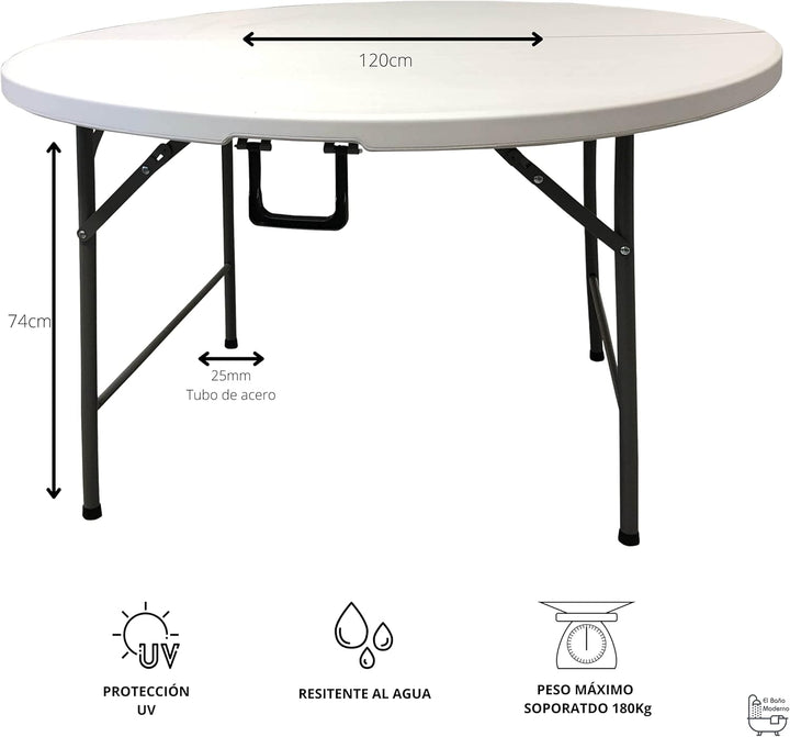HOMELUX 710091 Klapptisch, Kunstharz, rund, 120 cm hoch, 74 cm