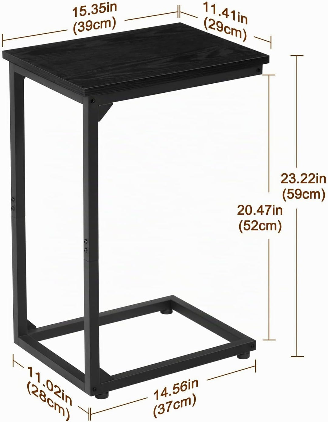 AMHANCIBLE Beistelltisch, Beistelltisch Couch, Couchtisch C Form, Sofatisch Schwarz 1, Schwarz 1