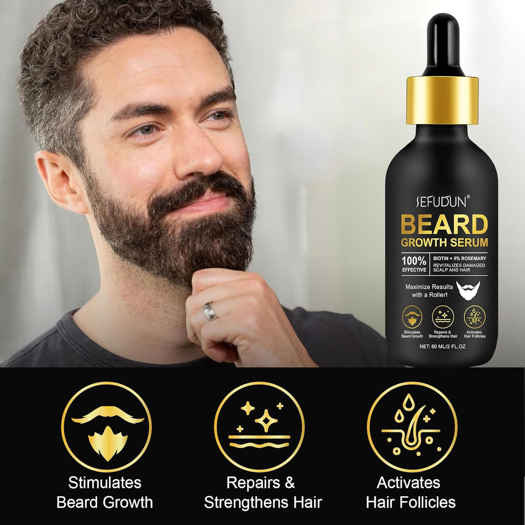 Beard Growth Kit, Beard Growth Serum mit Rolle, Beard Growth Oil - Schnelles Wachstum & Verdickung f