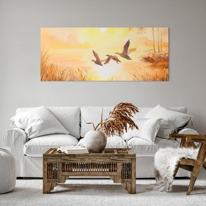 Wandbilder Dekoration Wohnzimmer Vogel Natur Wasser Panorama Bilder auf Leinwand 120x50cm Leinwandbi