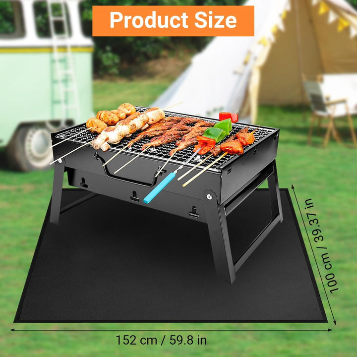 Grillmatte Bodenschutz, 100 x152cm Feuerfeste Unterlage, Faltbare Grillmatte, Hitzebeständige Grill