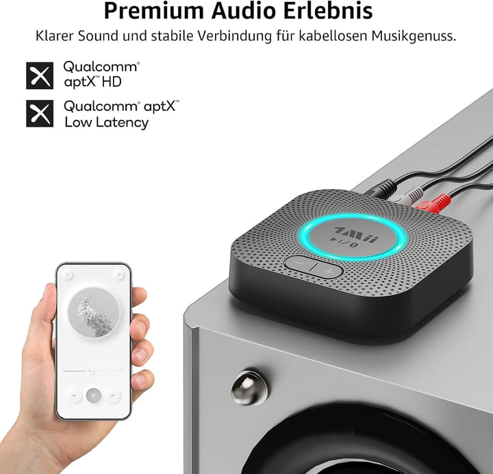1Mii B06S Bluetooth Audio Adapter, HiFi Wireless 5.2 Empfänger, Lautstärkeregelung, aptX HD &amp; Low La
