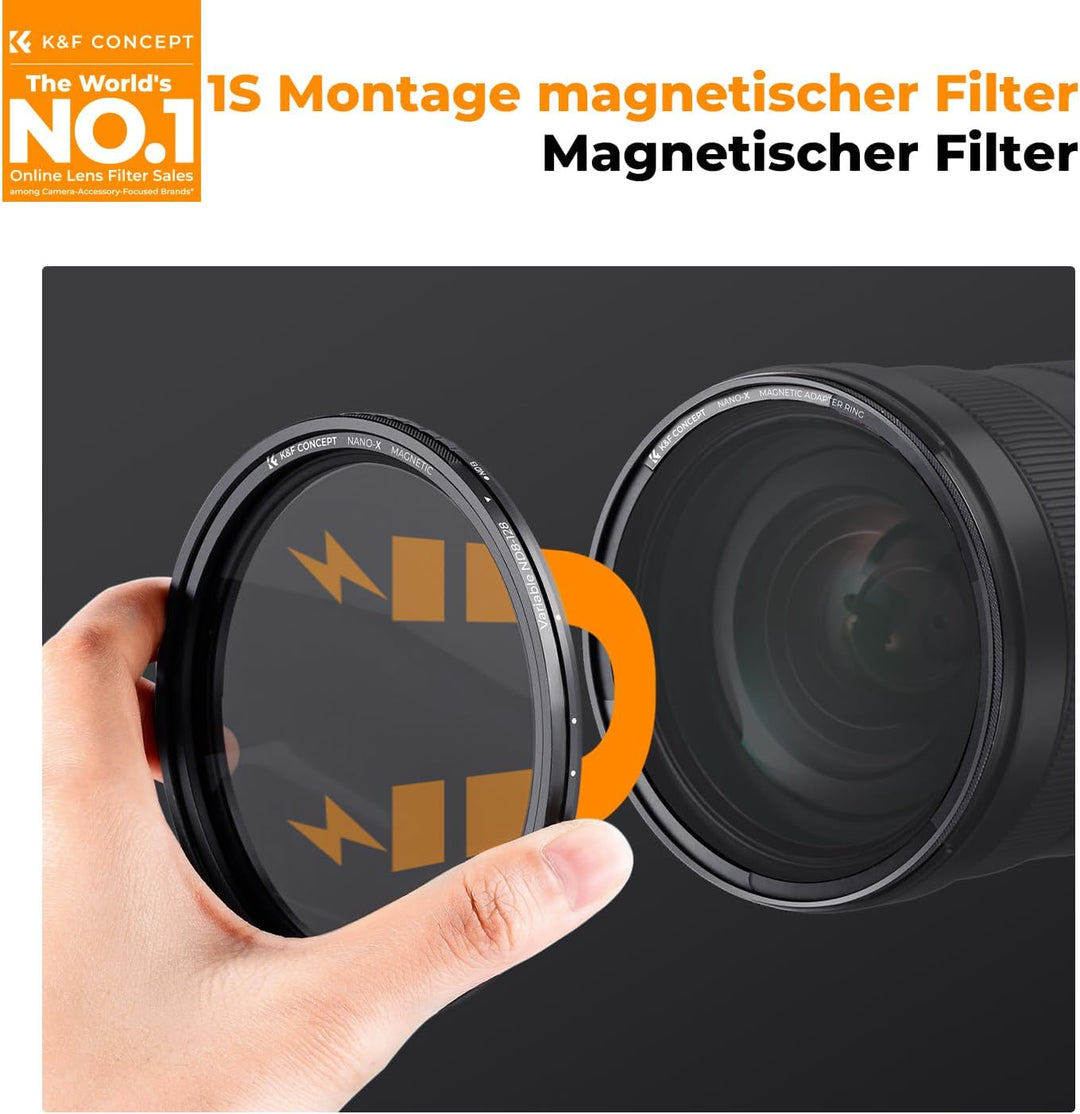 K&F Concept Nano-X Magnetischer ND Filter 58mm Variabler Graufilter ND8-128 (3-7 Stop) Neutral Grauf