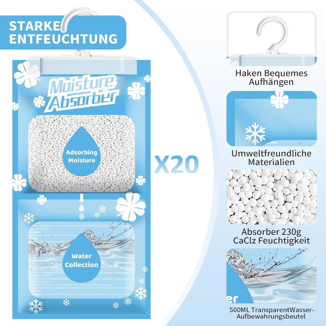 Boadw 20x230G Hänge Luftentfeuchter, Kleiderschrank Feuchtigkeitsabsorber für Keller, Schlafzimmer,