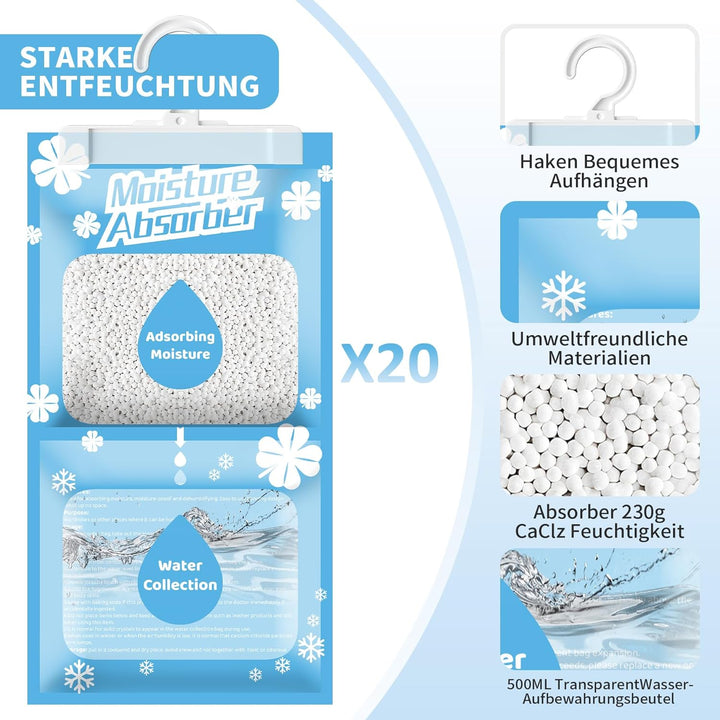 Boadw 20x230G Hänge Luftentfeuchter, Kleiderschrank Feuchtigkeitsabsorber für Keller, Schlafzimmer,