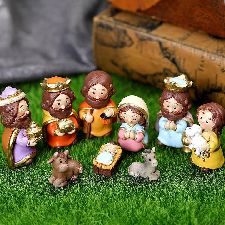 Weihnachtskrippe Set mit figuren, 10 Stück Jesus Krippe Figuren Statue, Krippenfiguren Harz, Weihnac