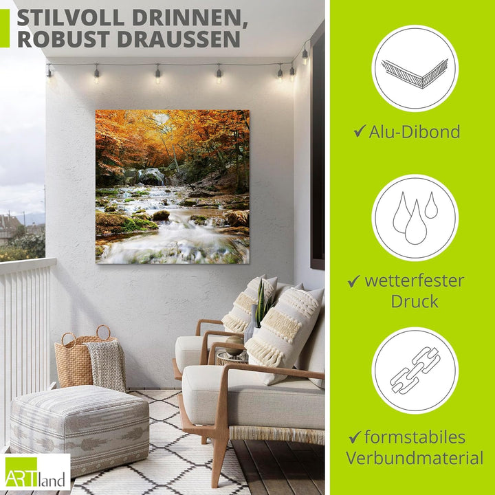 ARTland Wandbild Alu Verbundplatte für Innen & Outdoor Bild 40x40 cm Herbst Landschaft Natur Wald Wa