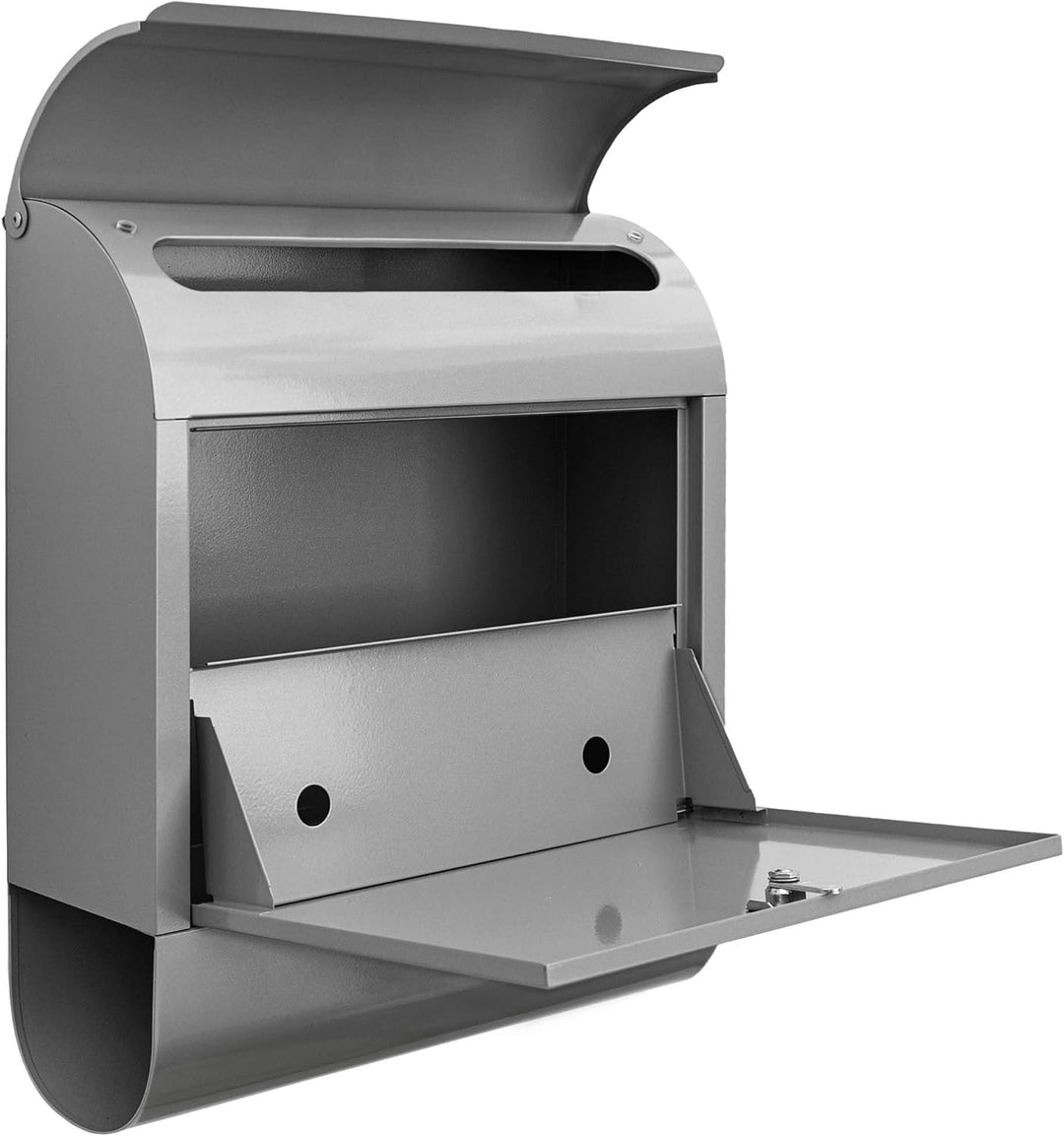 banjado Design Briefkasten 39x47x13cm gross mit 2 Schlüssel - Briefkasten Stahl Silber grau mit Zeit