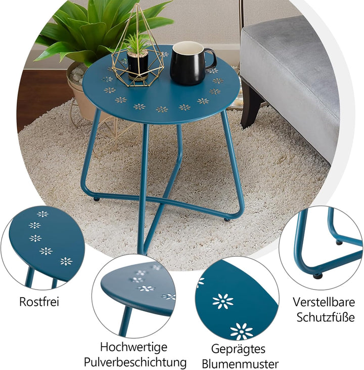 danpinera Outdoor Beistelltische mit Blumenausschnitten, Wetterfester Stahl Patio Beistelltisch, Kle