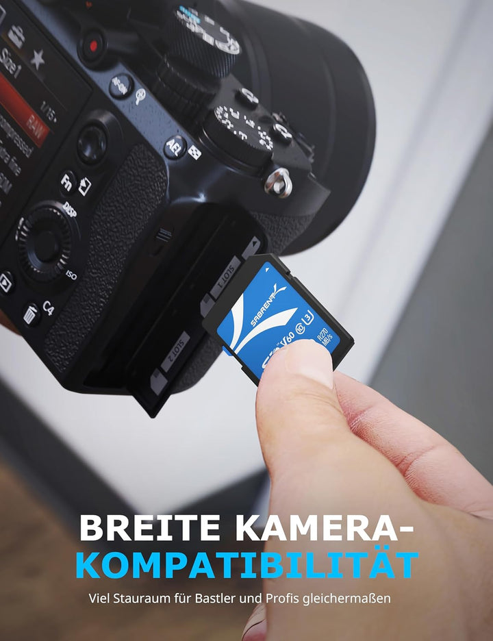 SABRENT SD Karte 512GB V60, SDXC Card UHS II, SD Speicherkarte Class 10, U3, L270MB/s S170MB/s Full