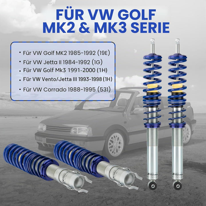 maXpeedingrods Gewindefahrwerk Für Volkswagen Golf MK2 1985-1992 (19E) Jetta II 1G 1984-1992-Blau