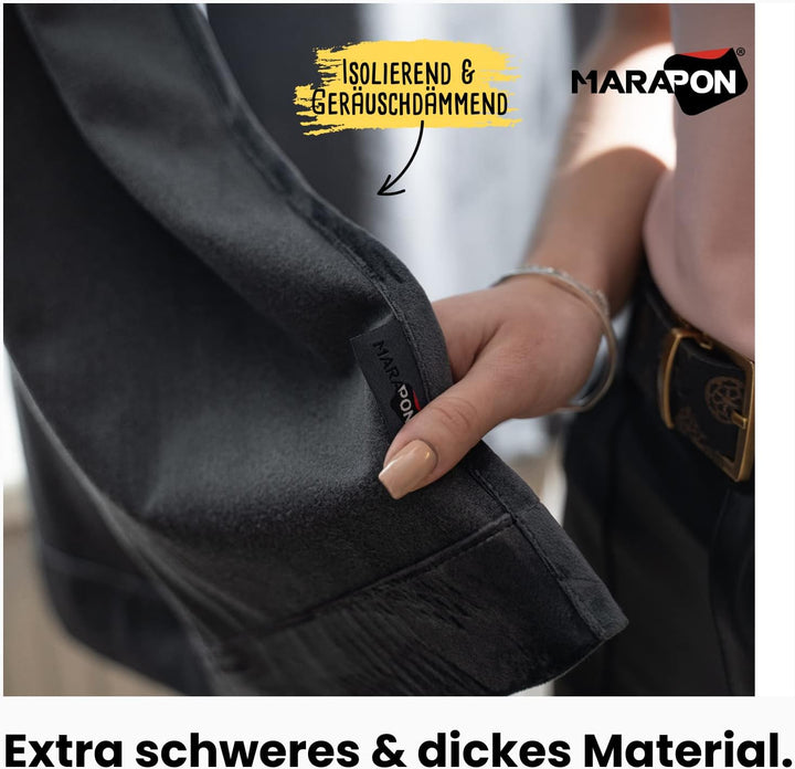 MARAPON® Gardinen aus Samt in Grau [2 Stück] | mit Multifunktionsband | Vorhänge Blickdicht | Verdun