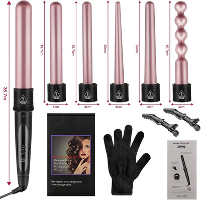 NWOUIIAY Lockenstab Set 6 in 1 Lockenstäbe Keramikbeschichtung Lockenwickler Einstellbare Temperatur