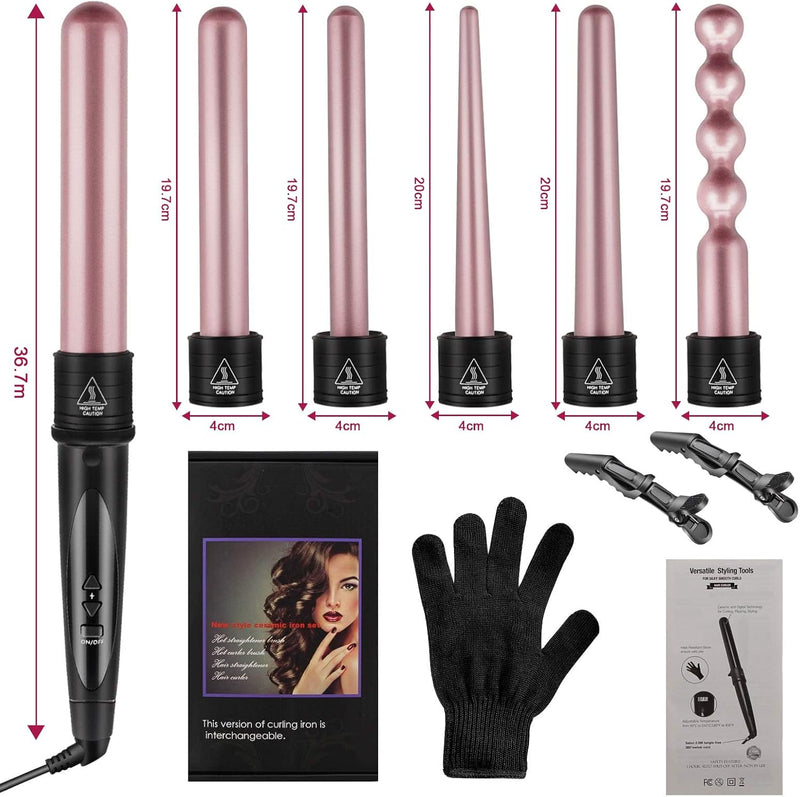 NWOUIIAY Lockenstab Set 6 in 1 Lockenstäbe Keramikbeschichtung Lockenwickler Einstellbare Temperatur