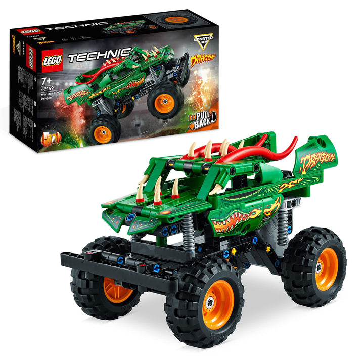 LEGO 42149 Technic Monster Jam Dragon, Monster Truck-Spielzeug für Jungen und Mädchen, 2in1-Rennwage