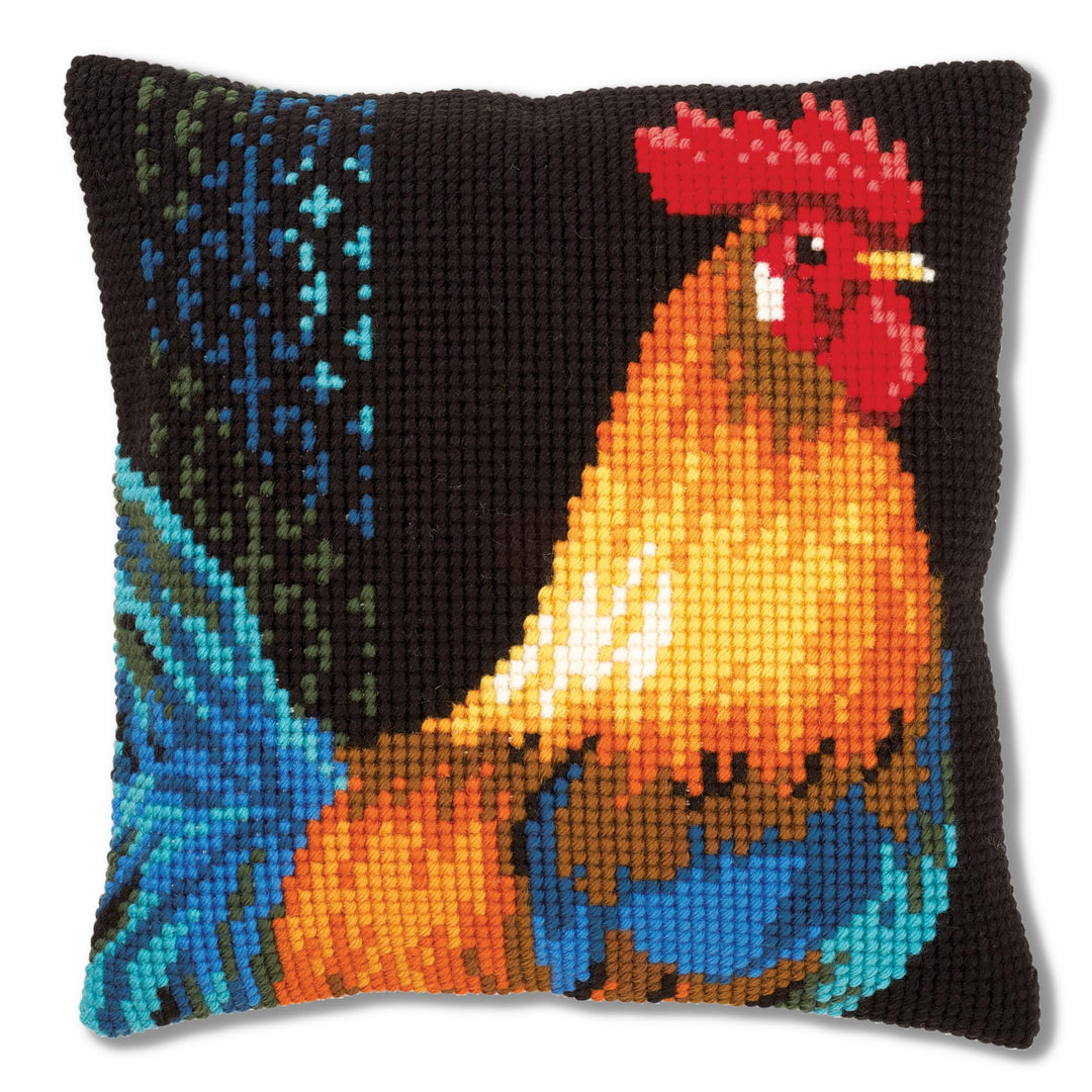 Vervaco Kreuzstichkissen Huhn Kreuzstickpackung vorgedruckt, Stramin, weiss, 40 x 40 x 0,3 cm
