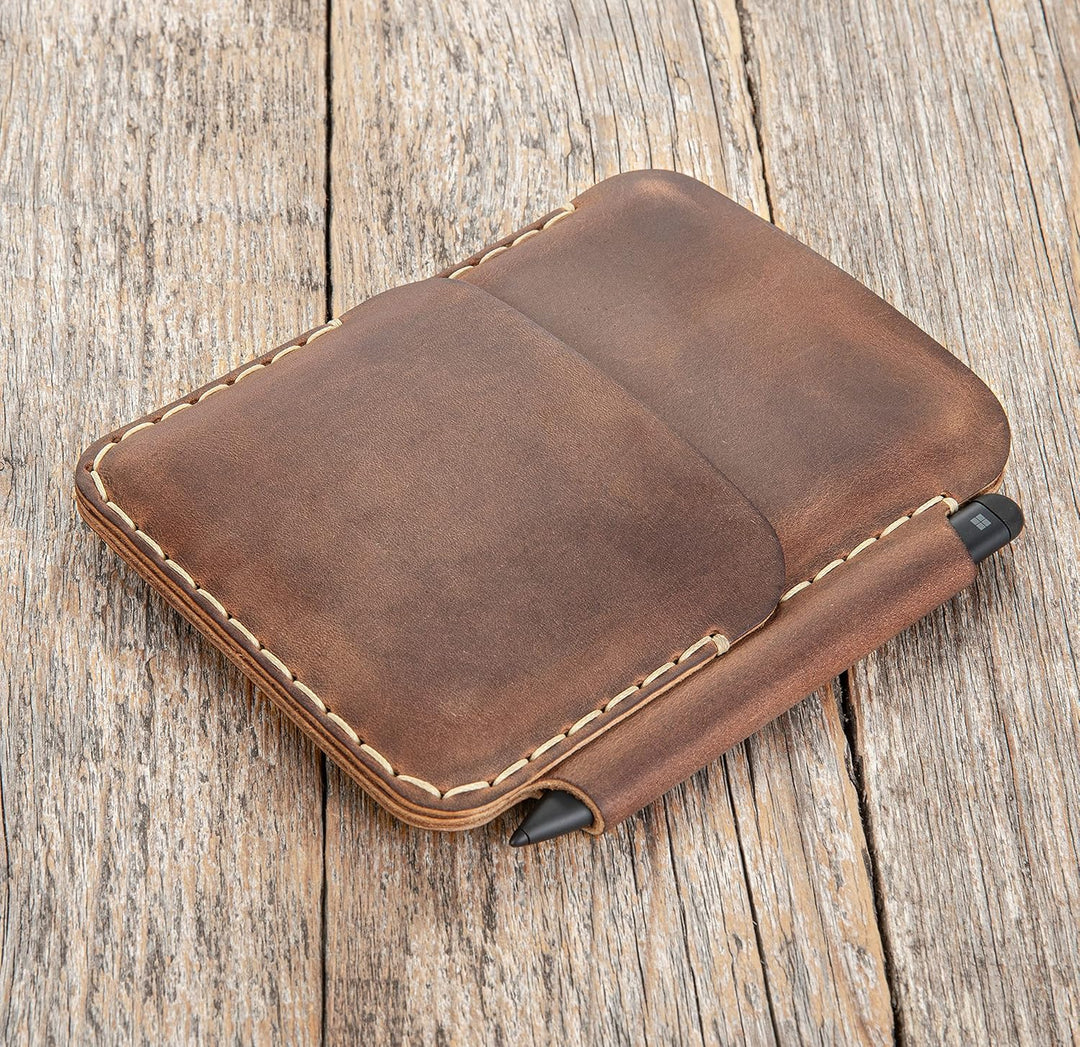 Leder Tasche für Microsoft Surface DUO 2 mit PEN Tasche (für Duo 2 mit Bumper, Braun) für Duo 2 mit