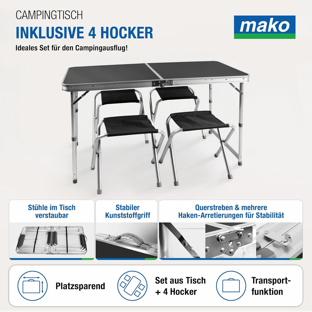 Faltbarer Campingtisch mit Klappfunktion – Stabiler Alu-Klapptisch mit 4 mm MDF-Platte – Höhenverste
