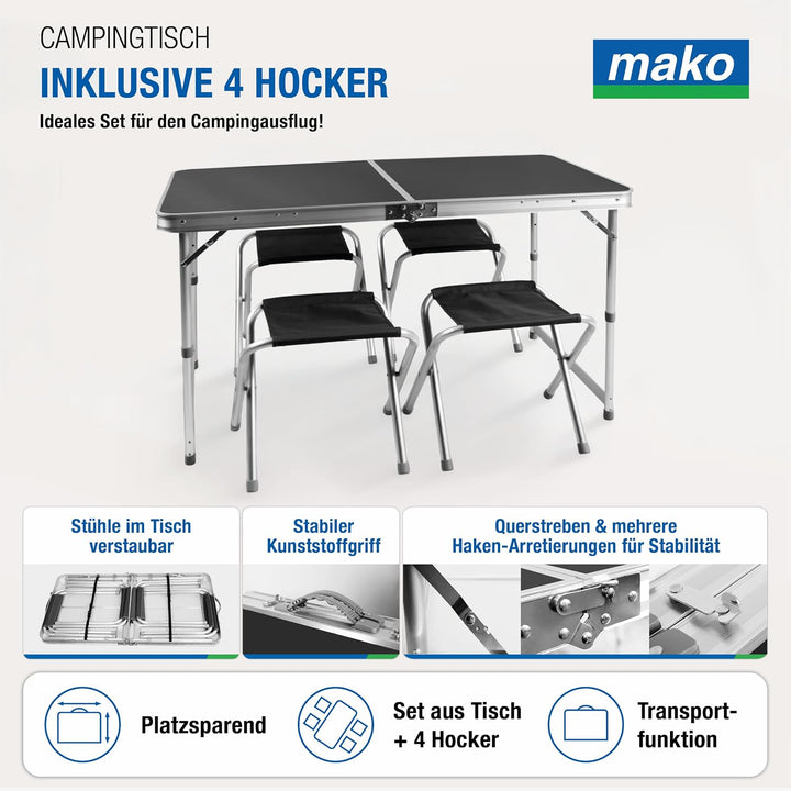 Faltbarer Campingtisch mit Klappfunktion – Stabiler Alu-Klapptisch mit 4 mm MDF-Platte – Höhenverste