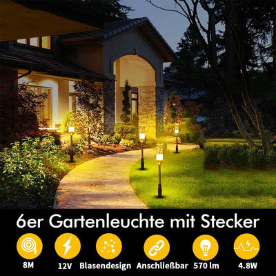 B-right Gartenbeleuchtung 6er Set Gartenleuchte mit Erdspiess, Aussenleuchte mit Stecker, Landschaft