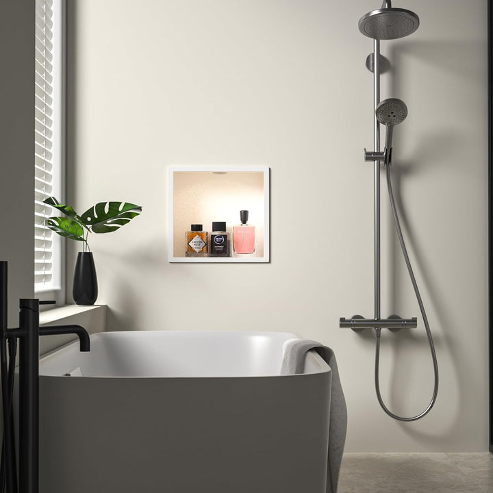 Wandnische Dusche Edelstahl mit LED Downlight, 30 cm x 30 cm, Wasserdicht - Keine Fliesen Erforderli