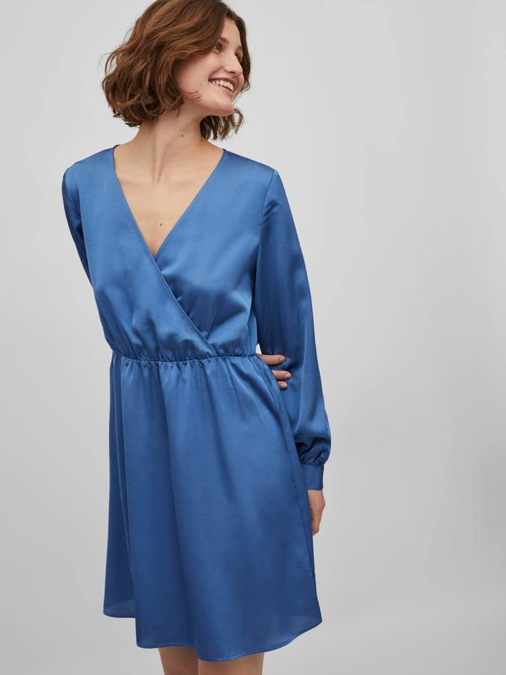 Vila Damen Viellette Wrap L/S Dress/Su-Noos Kleid 38 Federal Blue, 38 Federal Blue