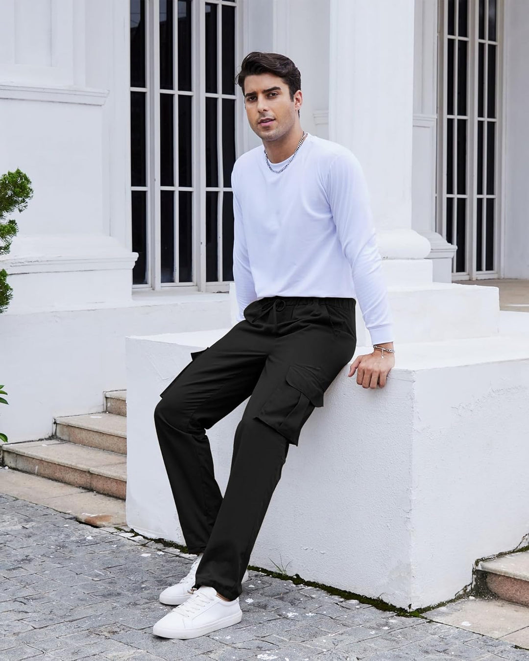 YAOHUOLE Herren Hose Lang Rangerhose Herren Hose Lang Regular Fit mit Taschen Elastischer Bund 3XL 0