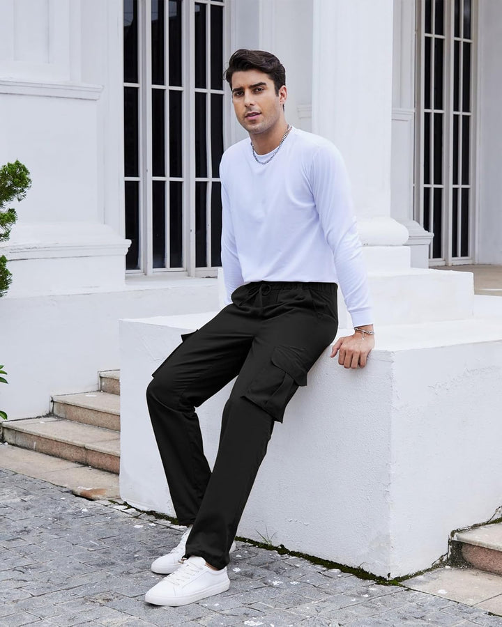 YAOHUOLE Herren Hose Lang Rangerhose Herren Hose Lang Regular Fit mit Taschen Elastischer Bund 3XL 0