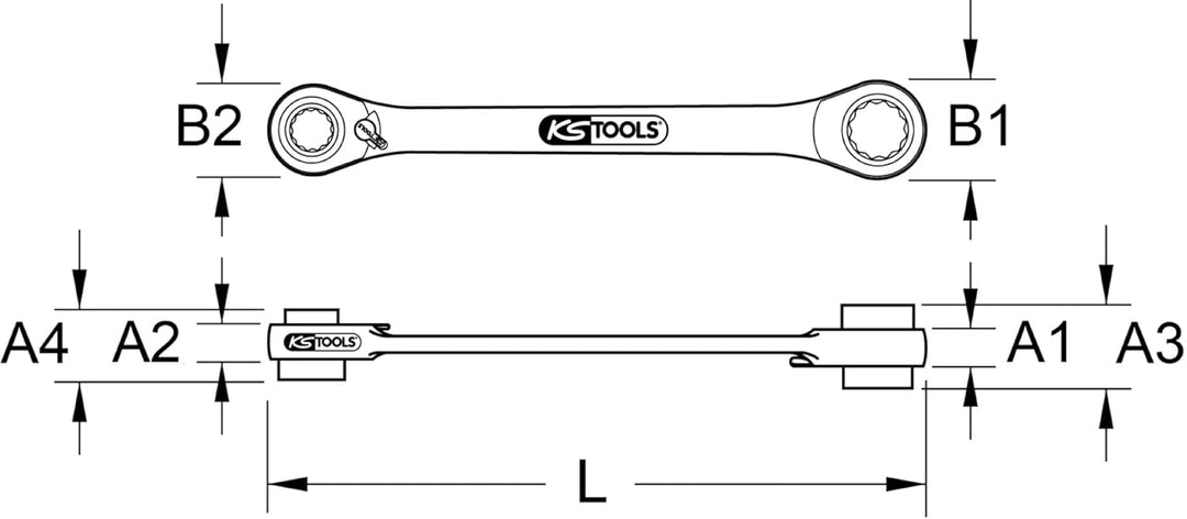 KS Tools 503.4657 4 in 1 GEARplus umschaltbar Doppel-Ratschenringschlüssel, 14x17x18x19mm, 14x17x18x
