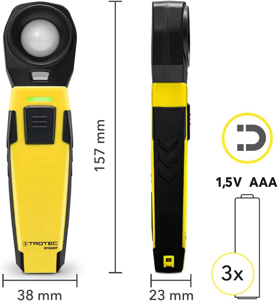 TROTEC Luxmeter BF06WP Belichtungsmesser für Fotografie Messbereich bis zu 40.000 Lux Bluetooth appS