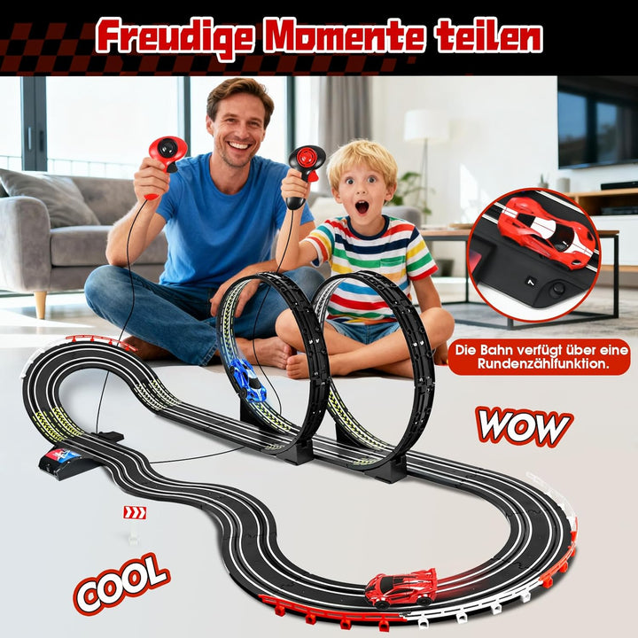 FORMIZON Elektrische Rennbahn Kinder, Doppelte Elektrische Rennstrecke Spielzeug mit 2 Handreglern,