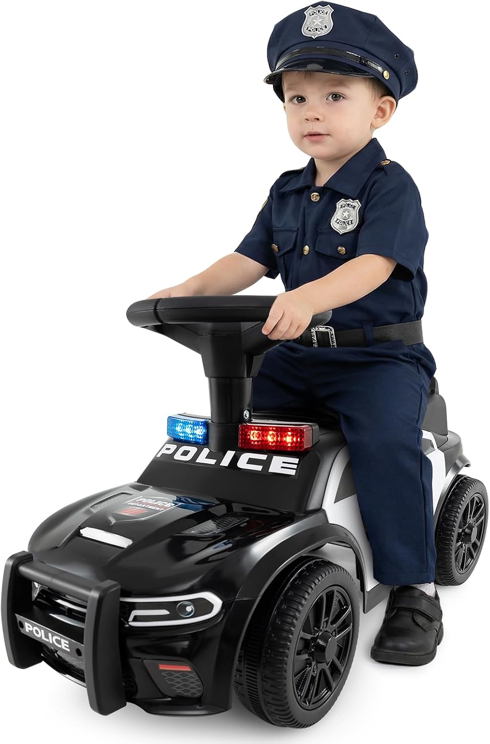 COSTWAY Rutschauto Polizei, Rutschfahrzeug mit blinkenden Lichtern, Musik &amp; Sirene, Kinderauto mit S