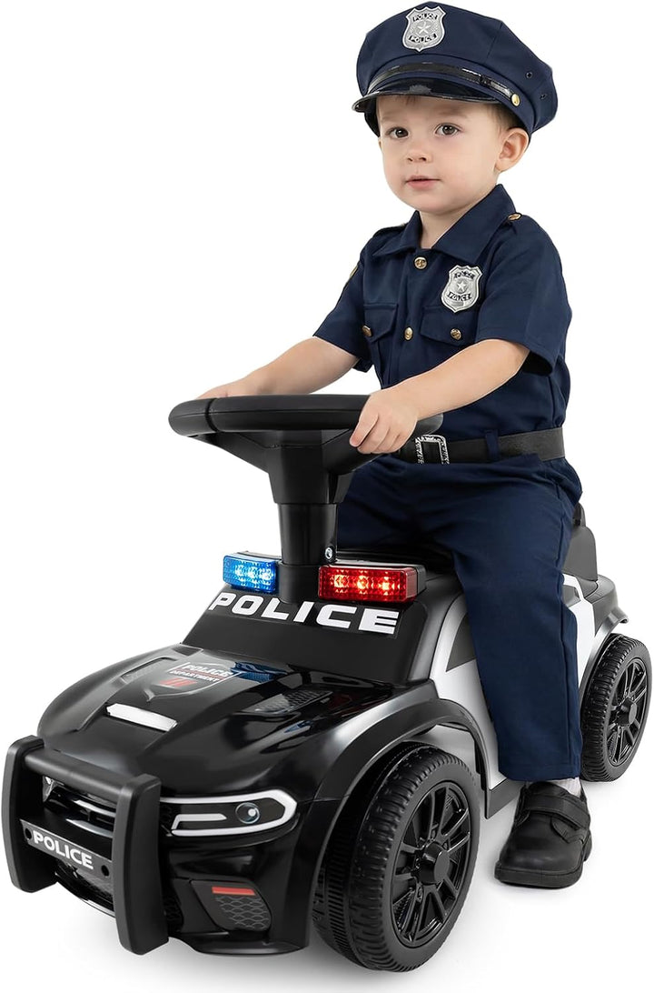 COSTWAY Rutschauto Polizei, Rutschfahrzeug mit blinkenden Lichtern, Musik &amp; Sirene, Kinderauto mit S