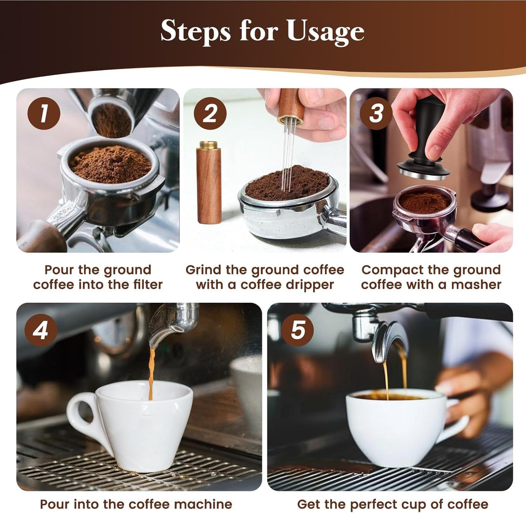 Kaffee Tamper Set 51mm,Kaffee Espresso Tamper,Kaffeerührer Werkzeug Espresso,Verteilerwerkzeug mit 6