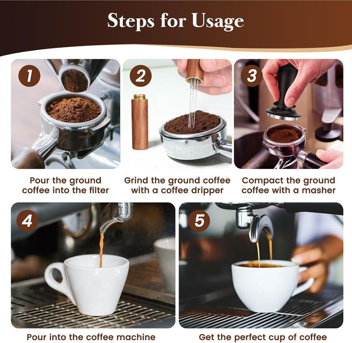 Kaffee Tamper Set 51mm,Kaffee Espresso Tamper,Kaffeerührer Werkzeug Espresso,Verteilerwerkzeug mit 6