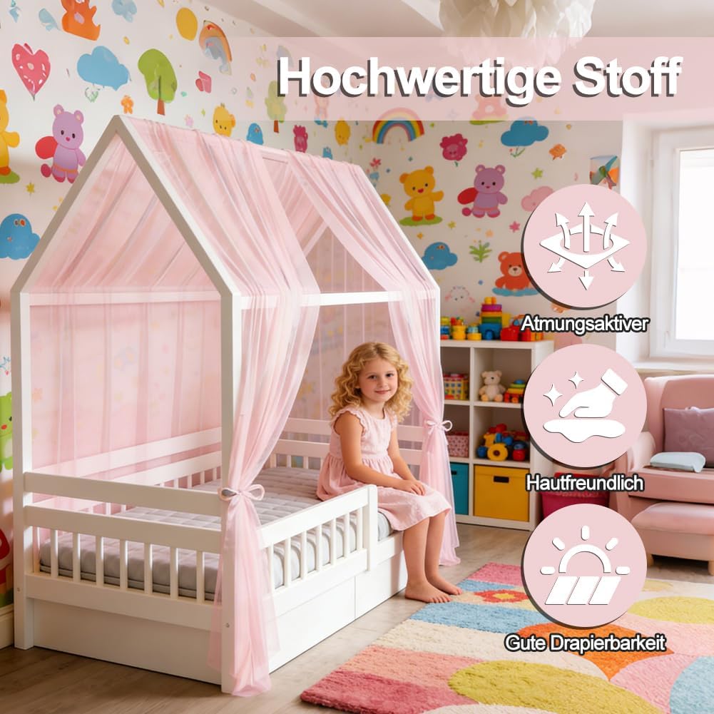 Hausbett Himmel 2 Stück, 350 x 150 cm Hausbett Betthimmel Deko,Stoffhimmel für Mädchen Jungen Baldac