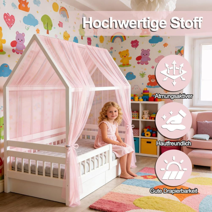 Hausbett Himmel 2 Stück, 350 x 150 cm Hausbett Betthimmel Deko,Stoffhimmel für Mädchen Jungen Baldac
