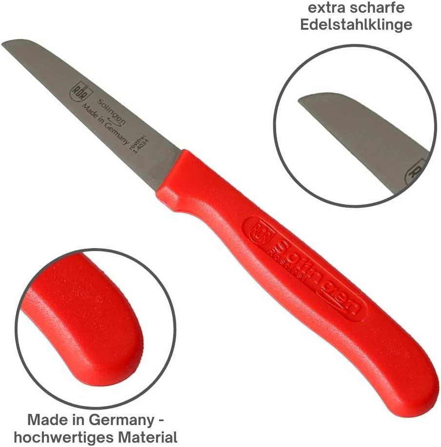 TOPANBIETER 999 Schälmesser 4er Set mit rotem Griff - Vielseitige Obstmesser, Gemüsemesser, Allzweck
