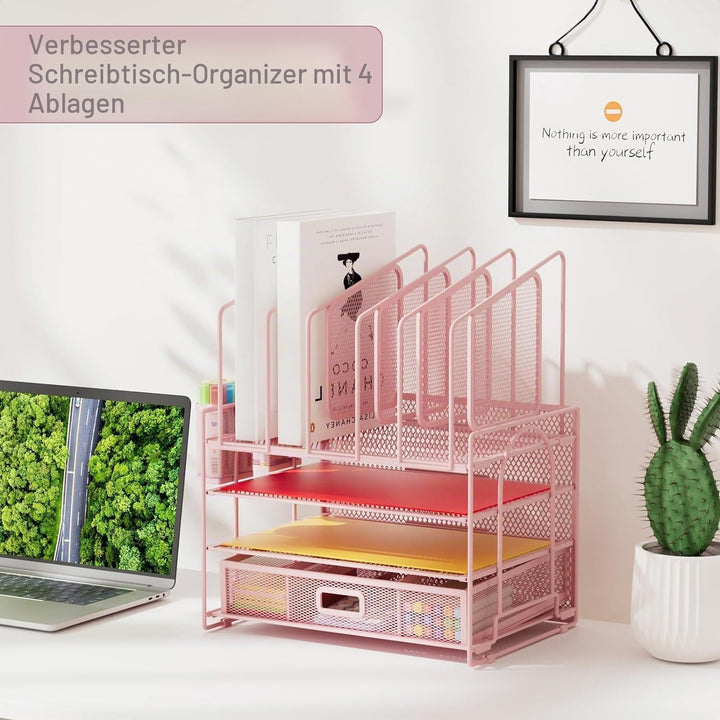 Marbrasse Schreibtisch Organizer,4 Ebenen Papier Briefablage mit Schubladen,5 Vertikale Dokumentenab