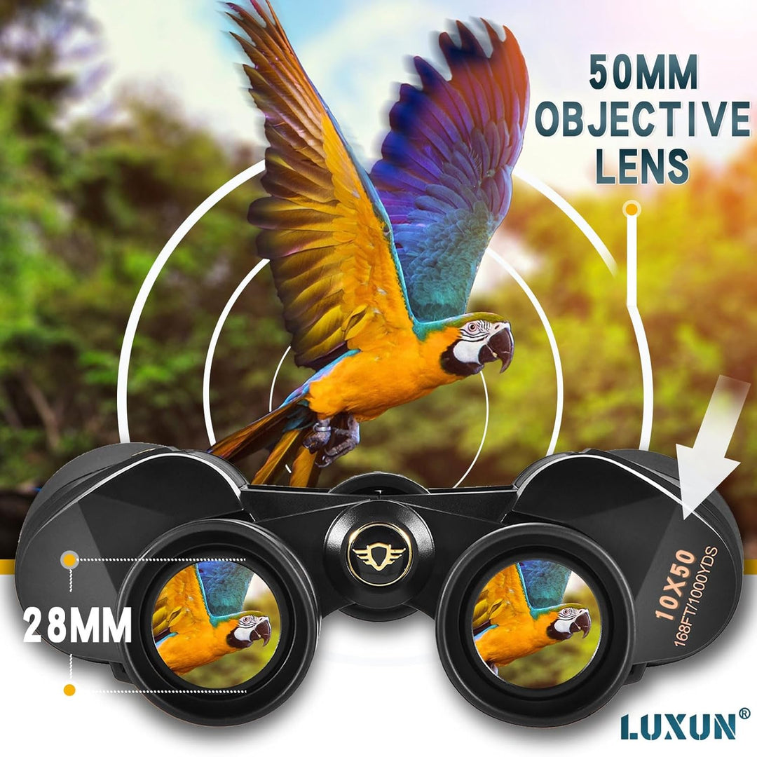LUXUN 10x50 Fernglas für Erwachsene, Fernglas mit Nachtsicht bei Schwachem Licht, BAK4 Prism HD für