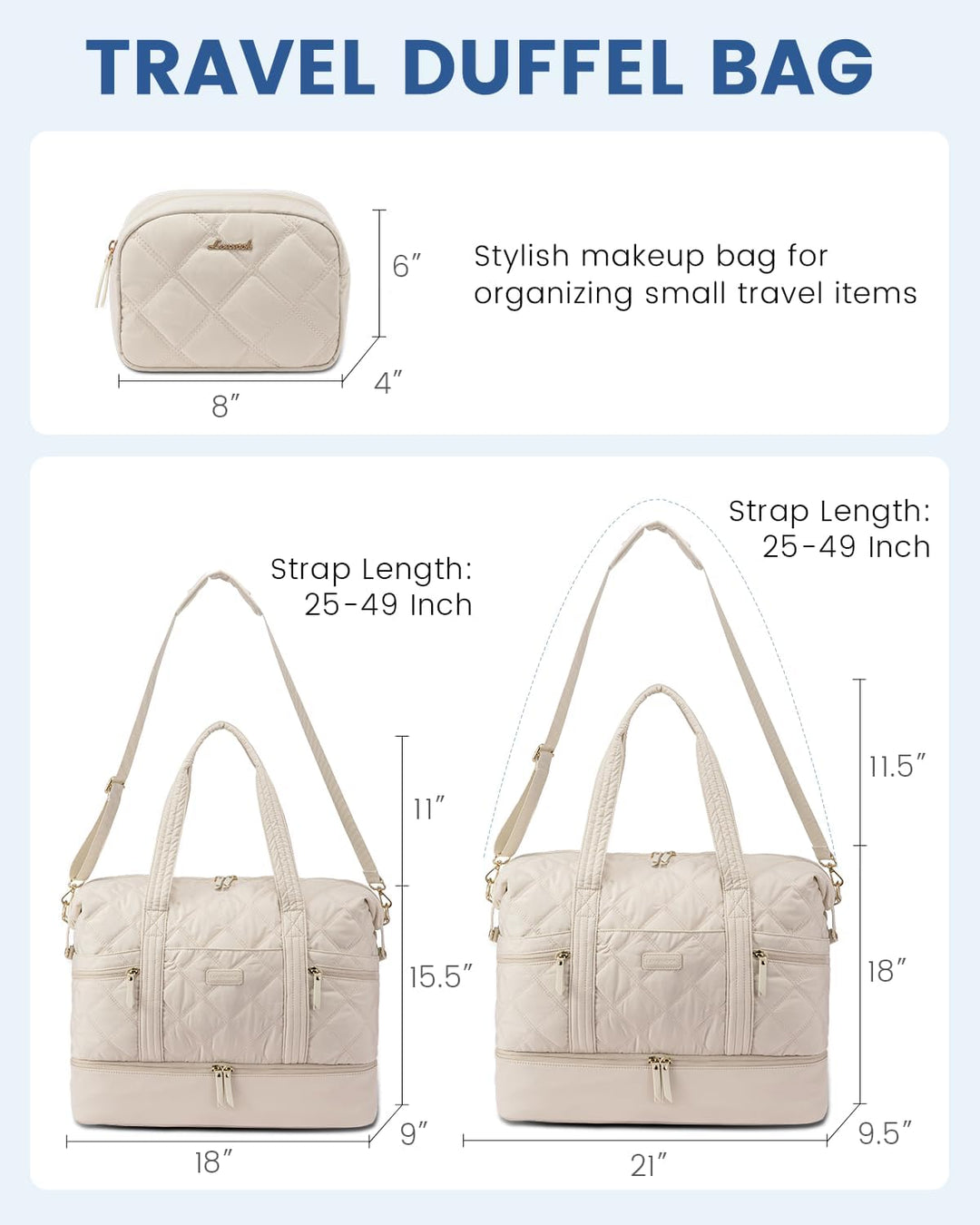 LOVEVOOK Reisetasche, leichte Wochenendtasche für Damen, mit Schuhfach, Puffer Turnbeutel, persönlic