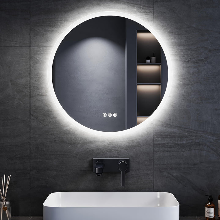 SONNI 60 cm Runder LED-Badspiegel mit Bluetooth & IP44, Dimmbare LED mit 3 Farbtemperaturen & Anti-B